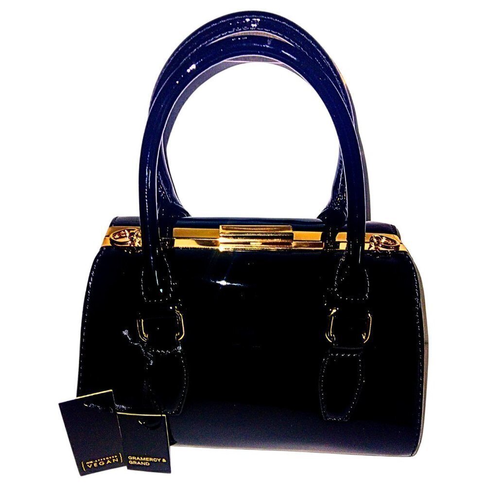 GRAMERCY & GRAND BLACK AND GOLD  VEGAN LEATHER SATCHEL HANDBAG PURSE - NWT